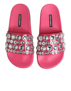 Dolce & Gabbana Pinkfarbene Kristall-Slides Sandalen für Strandmode