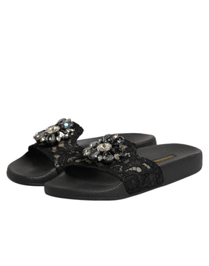 Dolce & Gabbana Schwarze Devotion Matelassé Leder-Slides