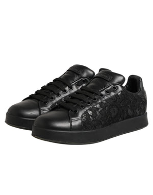 Dolce & Gabbana Schwarze Sneakers mit floraler Spitze