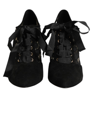 Dolce & Gabbana Schwarze Blumen-High-Heels mit Schnürung, Pumps