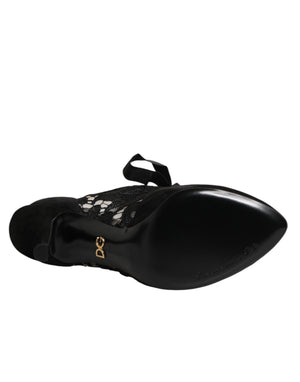 Dolce & Gabbana Schwarze Blumen-High-Heels mit Schnürung, Pumps