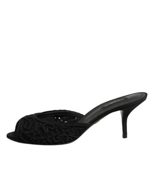 Dolce & Gabbana Schwarze bestickte Slip-On-Pantoletten mit Absatz