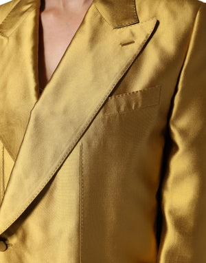 Dolce & Gabbana Gold Satin Lange Ärmel Blazer Mantel Jacke