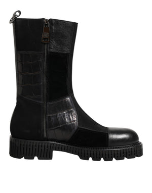 Dolce & Gabbana Schwarzer Patchwork-Leder-Halbstiefel