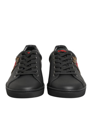 Dolce & Gabbana Schwarze Leder-Sneakers mit Herz-Verzierung