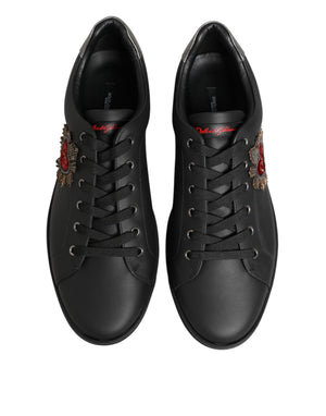 Dolce & Gabbana Schwarze Leder-Sneakers mit Herz-Verzierung