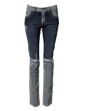Dolce & Gabbana Blaues, zweifarbiges Baumwoll-Skinny-Jeans für Herren