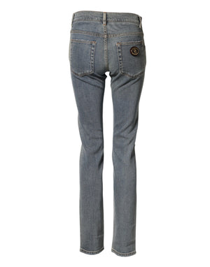 Dolce & Gabbana Blaues, zweifarbiges Baumwoll-Skinny-Jeans für Herren