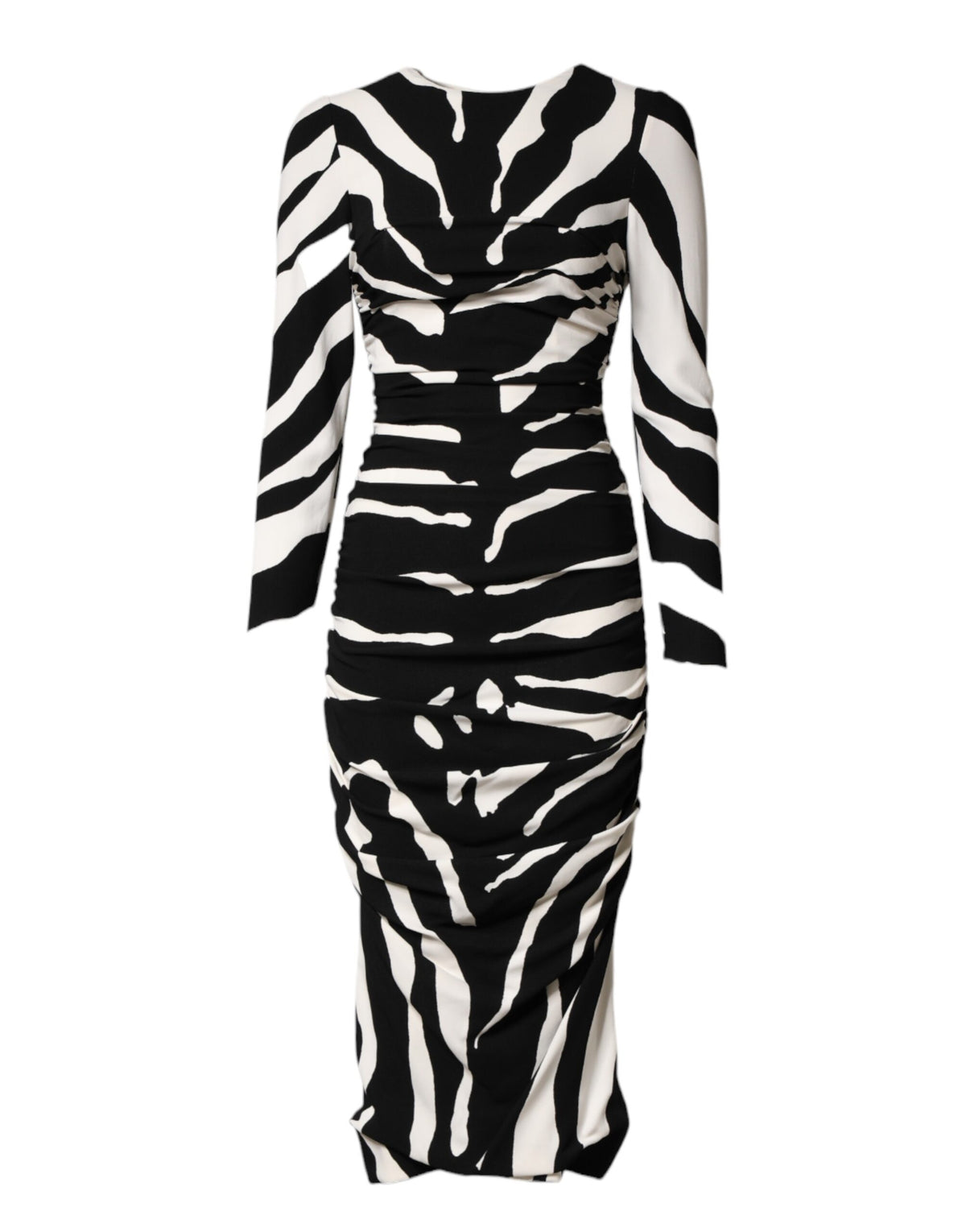 Dolce & Gabbana Schwarzes, weißes Zebra-Viskose-Etui-Midikleid