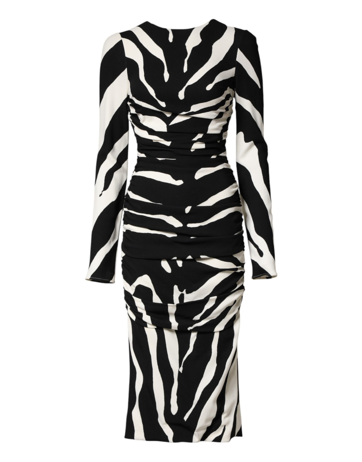 Dolce & Gabbana Schwarzes, weißes Zebra-Viskose-Etui-Midikleid