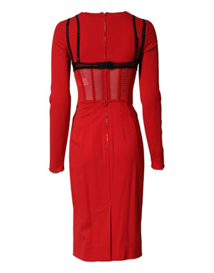 Dolce & Gabbana Schwarzes Midi-Kleid mit kontrastierendem rotem BH aus Cady
