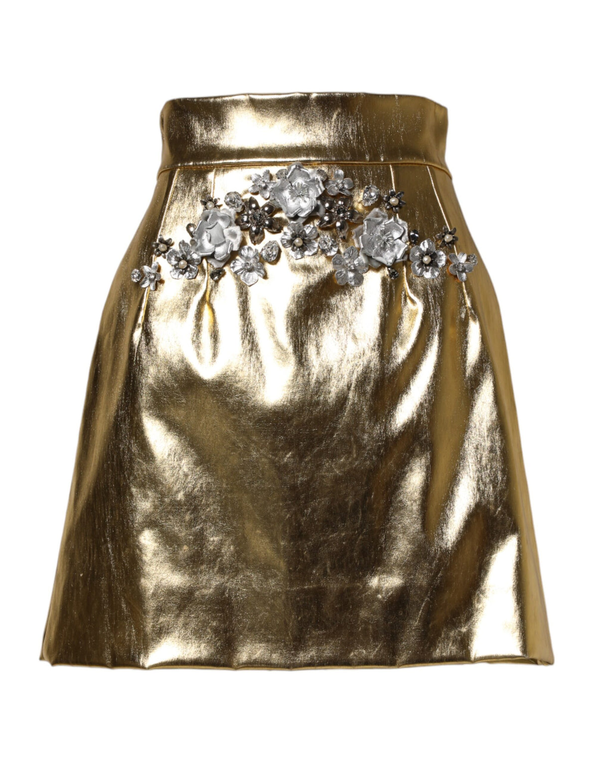 Dolce & Gabbana Goldener Acetat-Kristall-Minirock mit hoher Taille