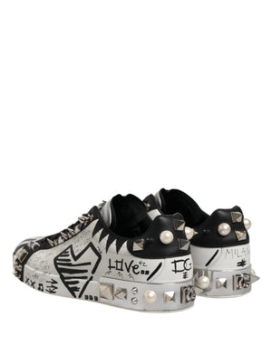 Dolce & Gabbana Schwarze und weiße Low-Top-Sneaker mit Nieten