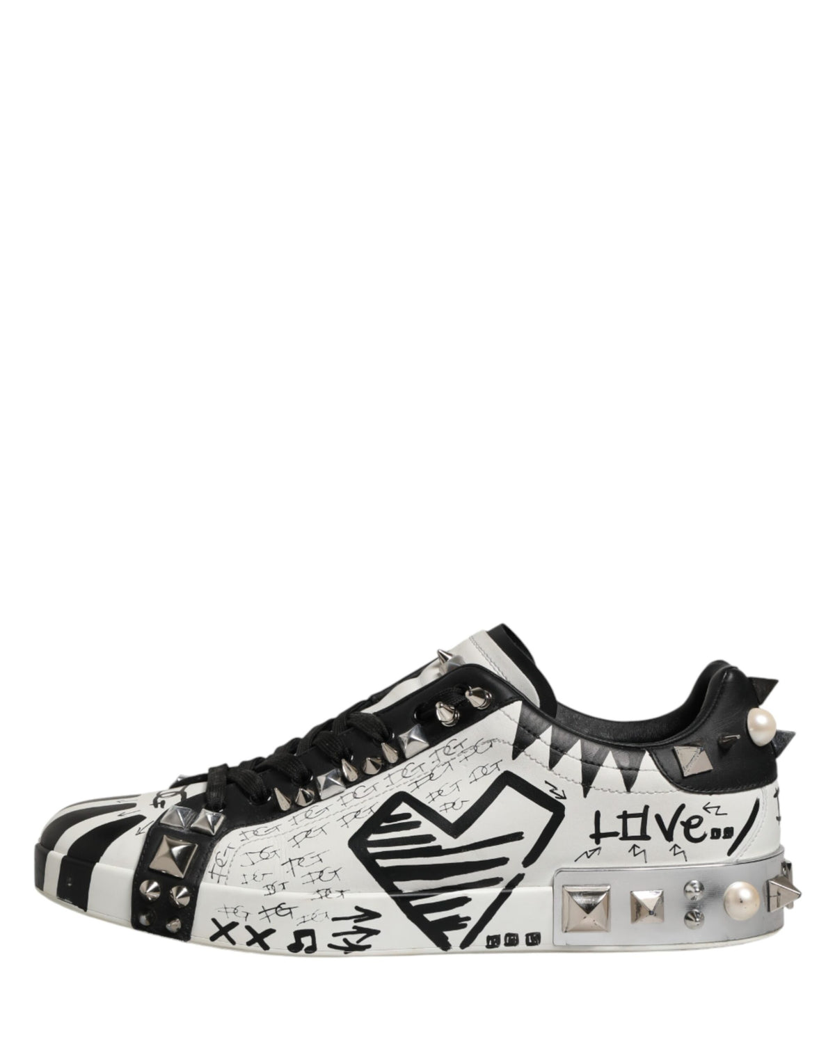 Dolce & Gabbana Schwarze und weiße Low-Top-Sneaker mit Nieten