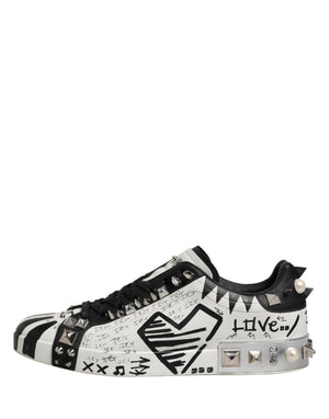 Dolce & Gabbana Schwarze und weiße Low-Top-Sneaker mit Nieten