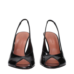 Amina Muaddi Schwarze Leder-Stiletto-Sandalen