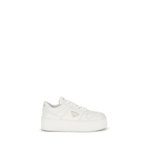 Prada Weiße Bos Taurus Kalbsleder Plateau-Sneaker