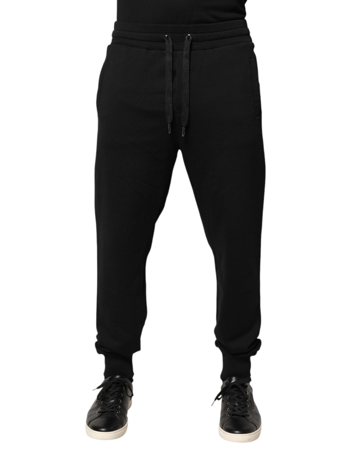 Dolce & Gabbana Schwarze Baumwoll-Jogginghose mit mittlerer Taille