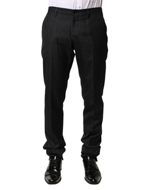 Dolce & Gabbana Schwarze Herren-Anzughose aus Wolle mit Streifen
