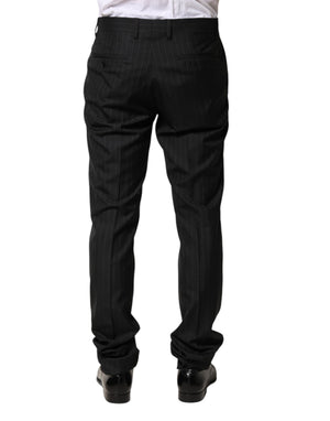 Dolce & Gabbana Schwarze Herren-Anzughose aus Wolle mit Streifen