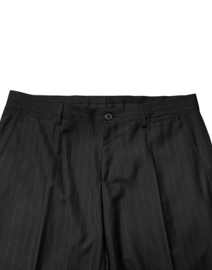 Dolce & Gabbana Schwarze Herren-Anzughose aus Wolle mit Streifen