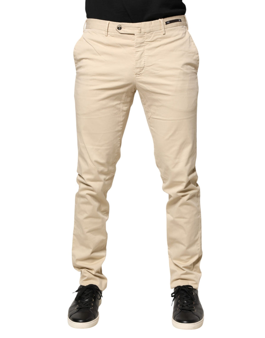 PT01 Beige Mid Waist Herren Skinny Fit Chino Hose