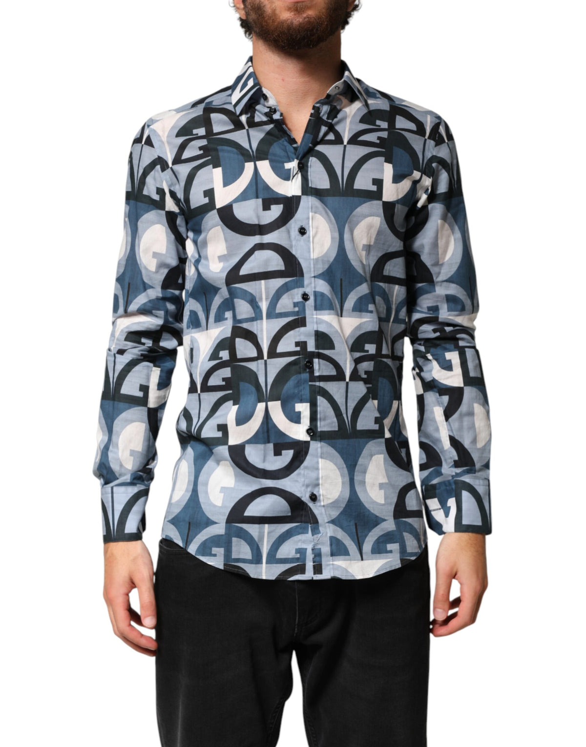 Dolce & Gabbana Blaues MARTINI Langarm Casual Logo Hemd