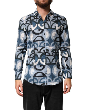 Dolce & Gabbana Blaues MARTINI Langarm Casual Logo Hemd