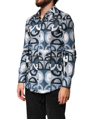 Dolce & Gabbana Blaues MARTINI Langarm Casual Logo Hemd