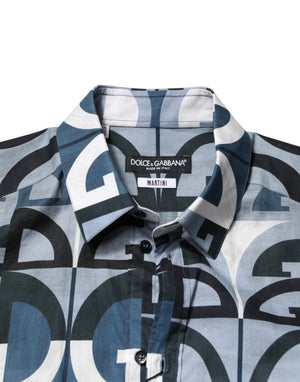 Dolce & Gabbana Blaues MARTINI Langarm Casual Logo Hemd