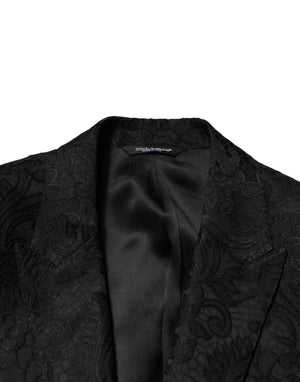 Dolce & Gabbana Schwarzer Brokat-Anzug mit einem Knopf, zweiteilig