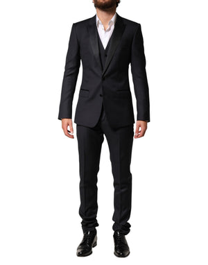Dolce & Gabbana Schwarzer Woll-Anzug im 3-Teiler-Design mit Einreiher