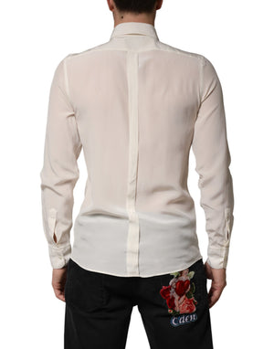 Dolce & Gabbana Off White Seiden Herren GOLD Festliches Hemd