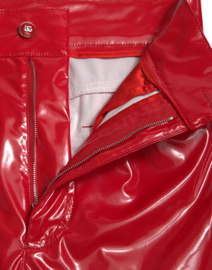 Dolce & Gabbana Glänzende rote High-Waist-Röhrenhose