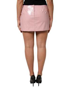 Dolce & Gabbana Glänzender pinkfarbener Baumwoll-Minirock mit hoher Taille