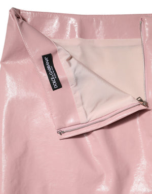 Dolce & Gabbana Glänzender pinkfarbener Baumwoll-Minirock mit hoher Taille