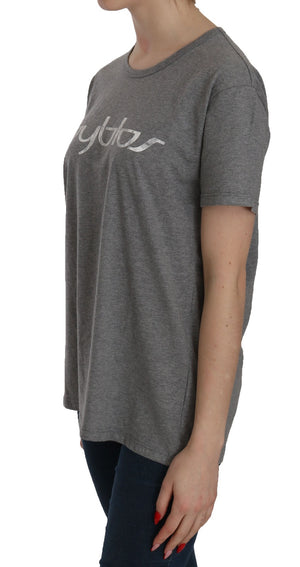 BYBLOS Graues Kurzarm-Rundhals-T-Shirt-Bluse aus Baumwolle
