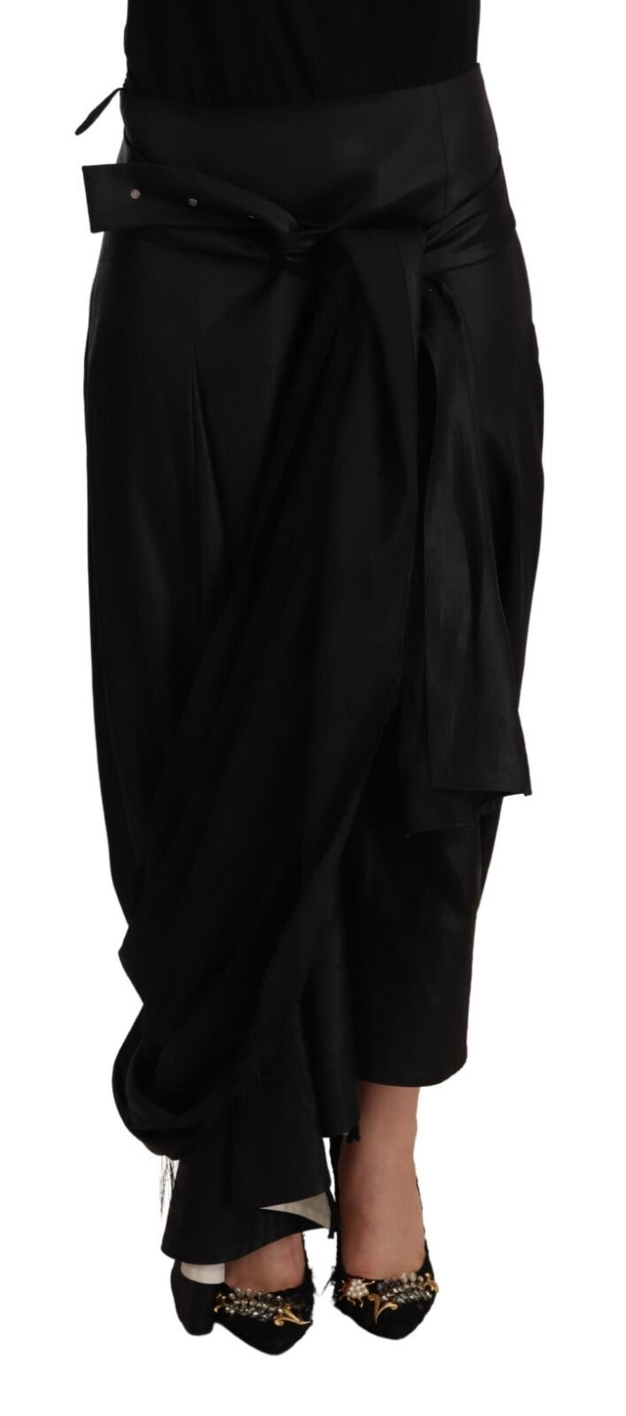 Celine Asymmetrischer Wickelrock aus Acetat in Schwarz mit hoher Taille