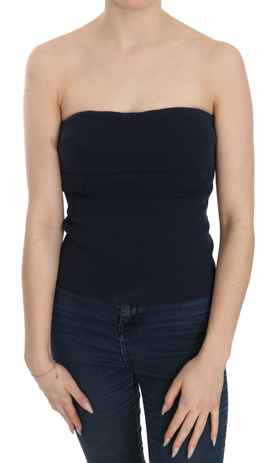 Costume National Trägerlose Carmenbluse mit Reißverschluss hinten