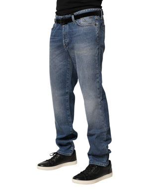 Jeckerson Blaue gewaschene gerade Herren-Jeans mit mittlerer Leibhöhe