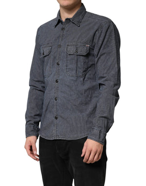 Jack & Jones Herren-Denimhemd mit Knopfleiste, langen Ärmeln, in Blau und Weiß