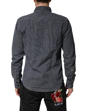 Jack & Jones Herren-Denimhemd mit Knopfleiste, langen Ärmeln, in Blau und Weiß