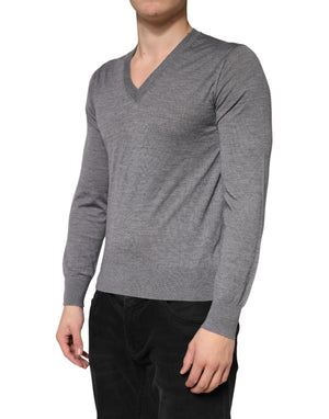 Dolce & Gabbana Grauer Kaschmir-Pullover mit V-Ausschnitt für Herren