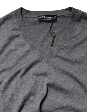 Dolce & Gabbana Grauer Kaschmir-Pullover mit V-Ausschnitt für Herren