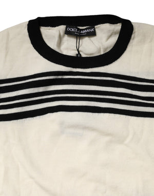Dolce & Gabbana Pullover-Pullover mit schwarzem und weißem Streifenmuster und Rundhalsausschnitt