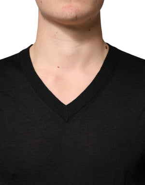 Dolce & Gabbana Schwarzer Kaschmir-Pullover mit V-Ausschnitt für Herren