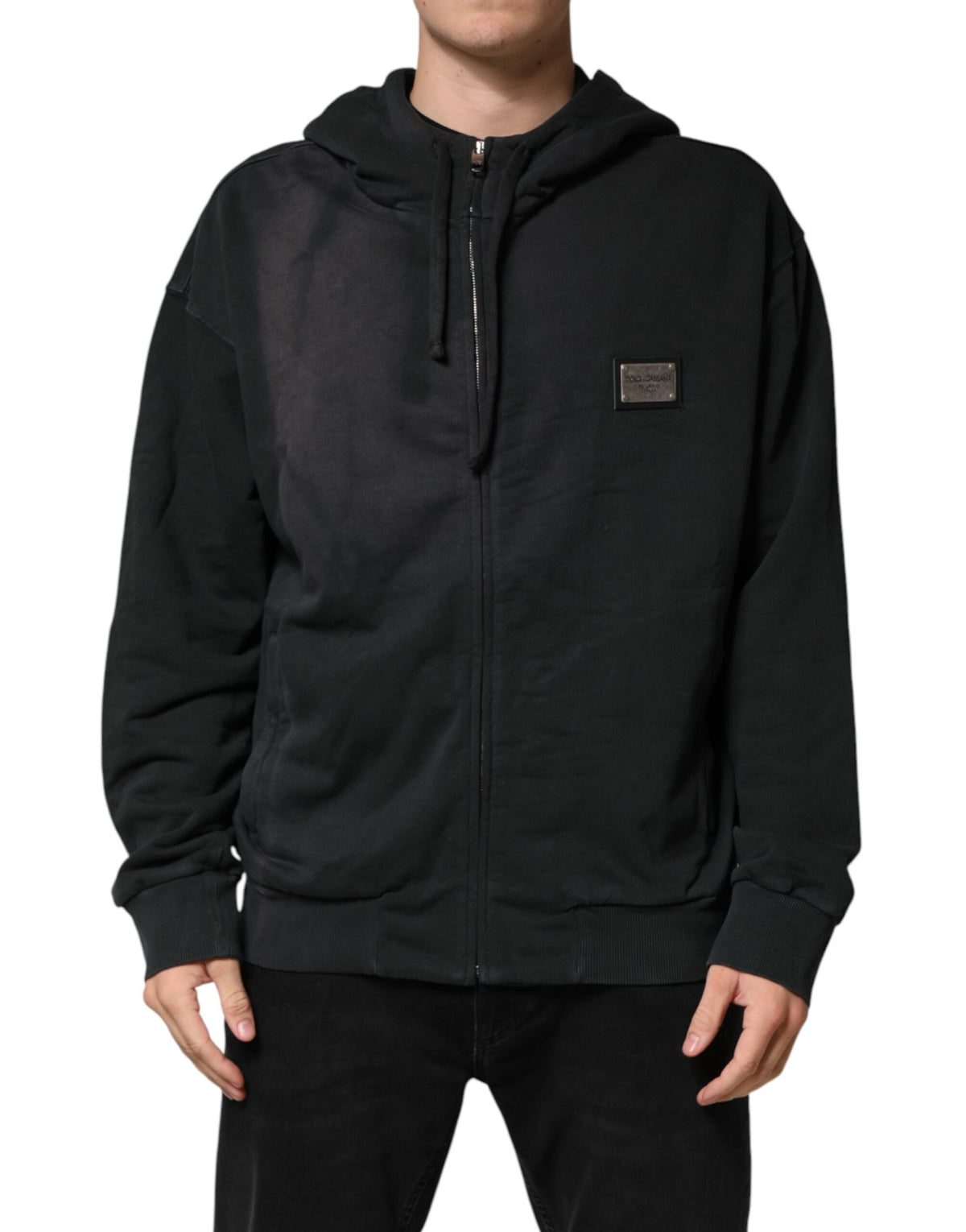 Dolce & Gabbana Schwarzer Kapuzenpullover mit Reißverschluss und Logo
