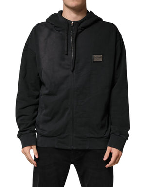 Dolce & Gabbana Schwarzer Kapuzenpullover mit Reißverschluss und Logo