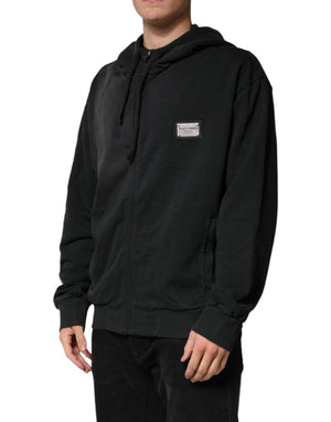 Dolce & Gabbana Schwarzer Kapuzenpullover mit Reißverschluss und Logo