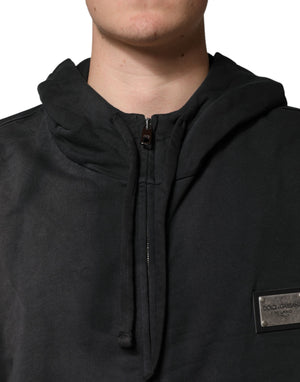 Dolce & Gabbana Schwarzer Kapuzenpullover mit Reißverschluss und Logo